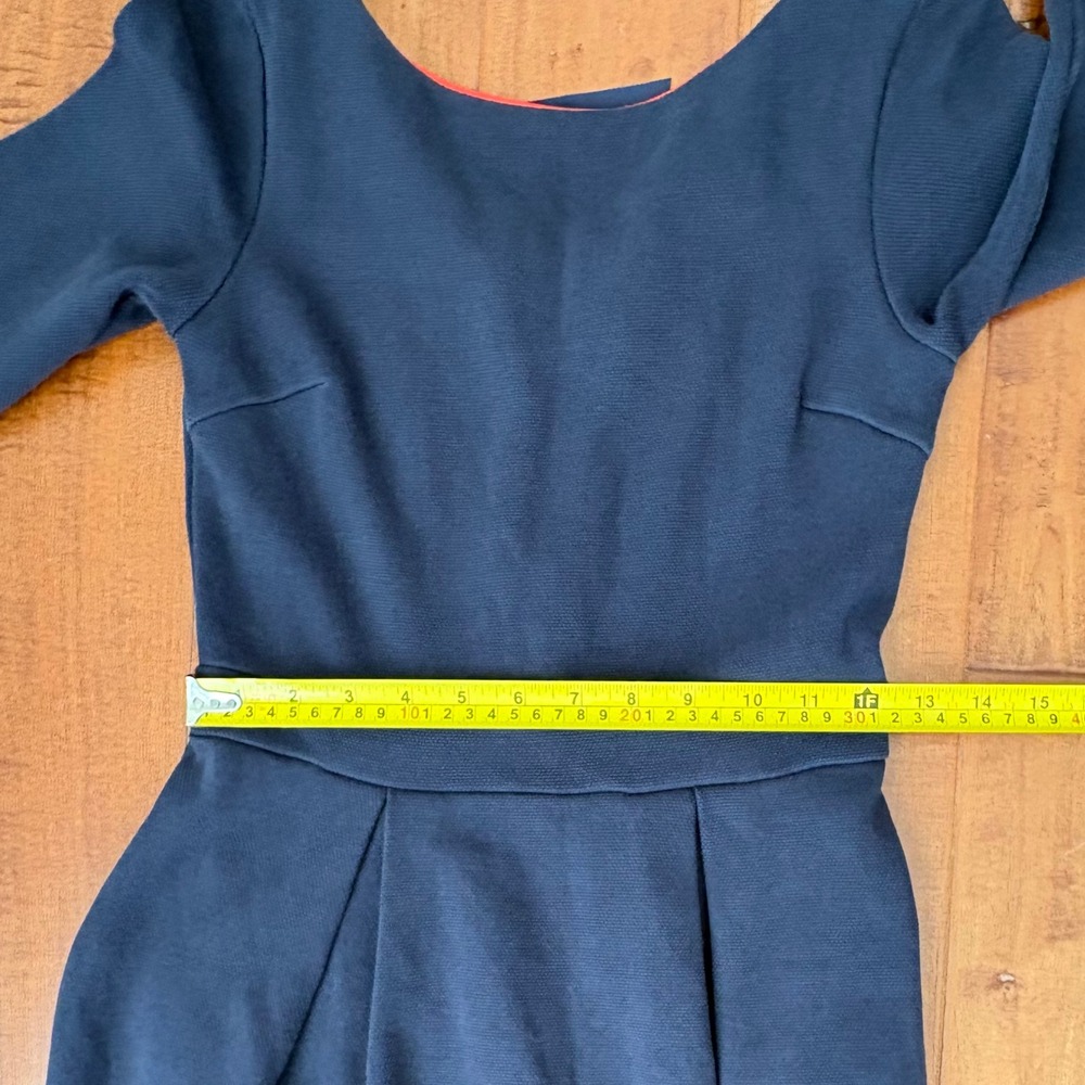 Boden‎ Fit & Flare Dress 3/4 Sleeve Pleated Back Zip, Women US 6R Navy Blue - Picture 10 of 11